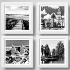 Set 4 Cuadros Montevideo Uruguay En Blanco Y Negro Ciudad