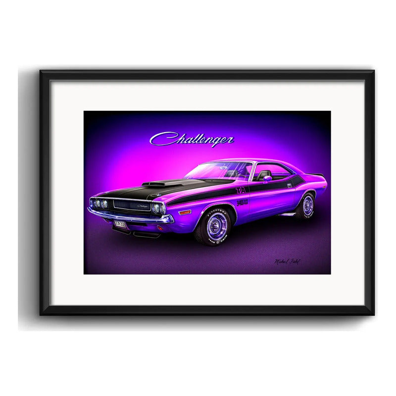Cuadro Autos Antiguos Modelos Marcas Retro Arte Con Paspartu Dodge Challenger T/a 340 Six Pack Con Marco Negro