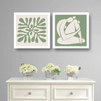 Set 2 Cuadros Living Dormitorio Matisse Beige Verde 33x33cm Marco Blanco