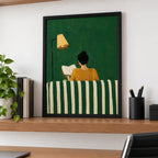 Cuadro Dormitorio Living Niña Leyendo Libro Arte Abstracto Marco Negro