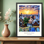 Cuadro Barcelona Espana Park Güell Casas Antiguas Paisajes Marco Negro