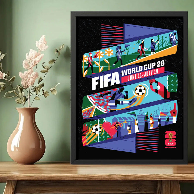 Cuadro Copa Del Mundo Futbol Fifa 2026 Póster Oficial Ciudad Kansas Estados Unidos Negro