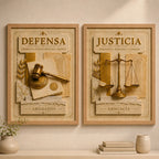 Set 2 Cuadros Temática Jurídica Abogado Justicia Efecto 3d Marco Marrón Claro