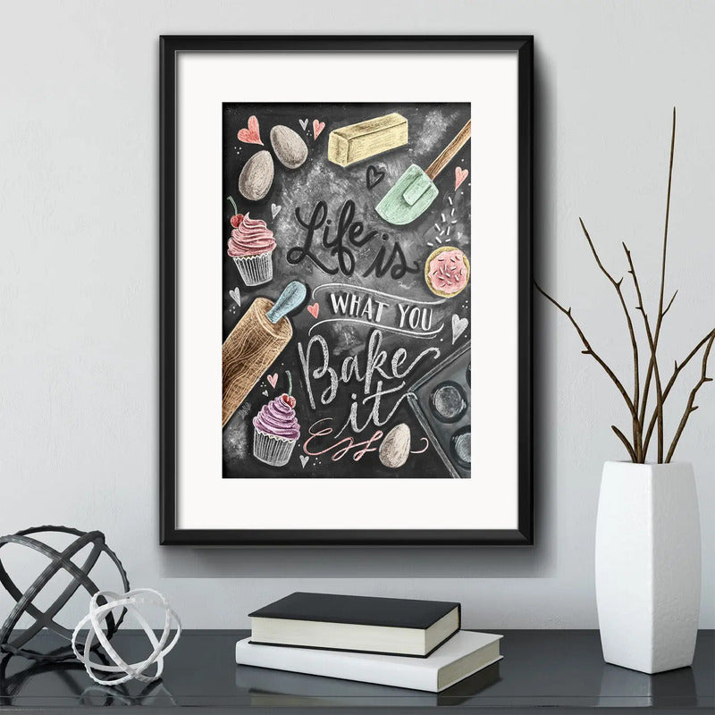 Cuadro Bake Frase Chef Cocina Cupcakes Bakery Con Paspartu Marco Negro