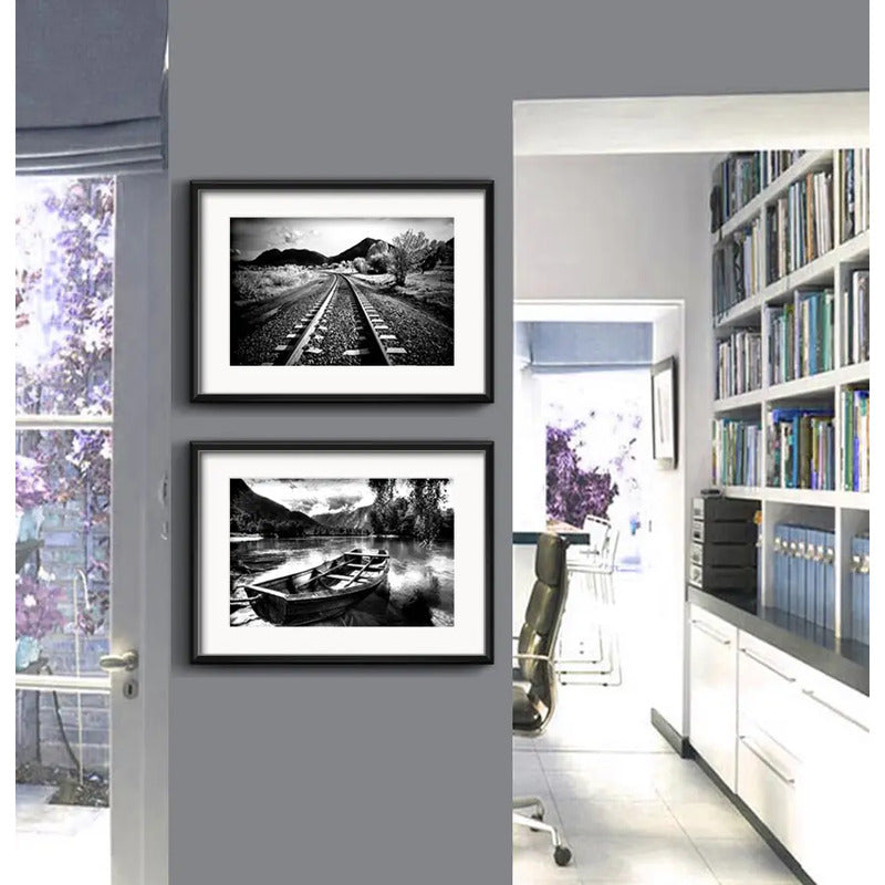 Set 2 Cuadros Paisajes Blanco Y Negro Decoracion Paspartú