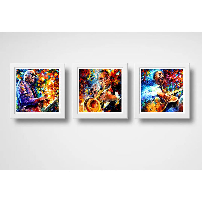 Set 3 Cuadros Jazz Blues Pop Art Saxófono Guitarra Musica