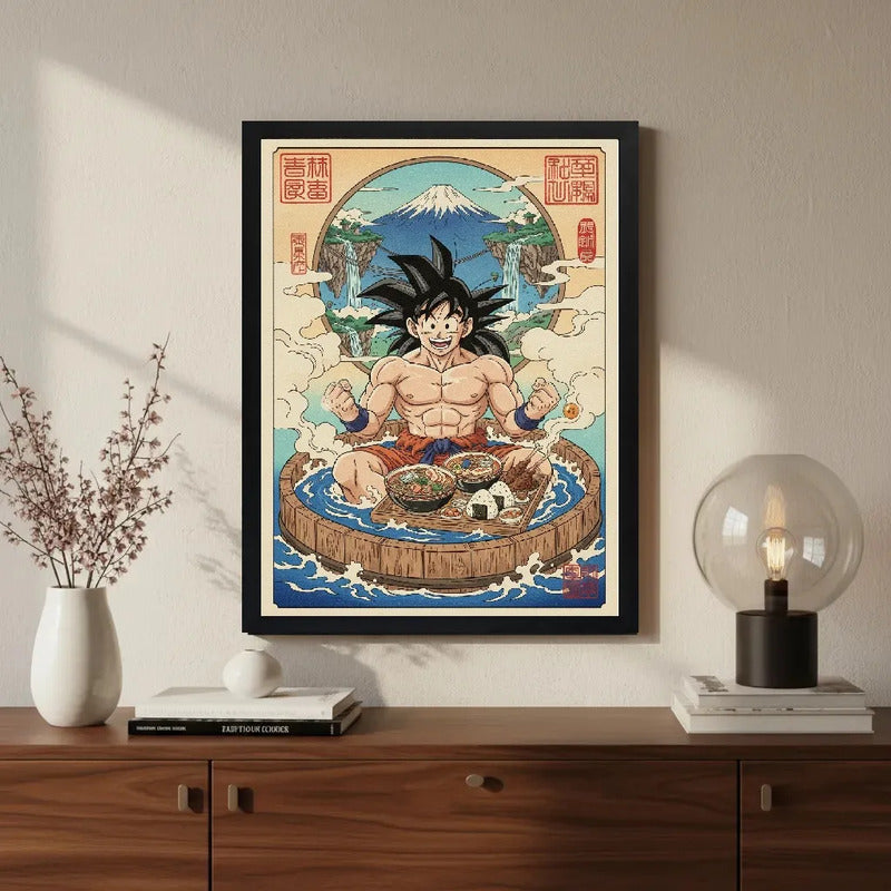 Cuadro Bano Goku Banera Sushi Japón Fuji Dragon Ball Anime Marco Negro