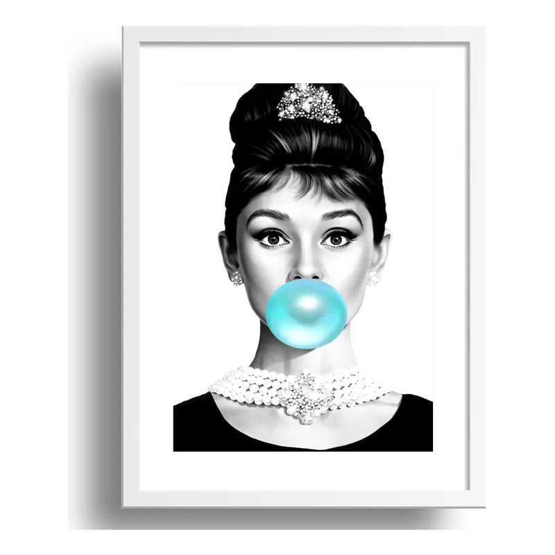 Cuadro Audrey Hepburn Chicle Blanco Y Negro Con Paspartu