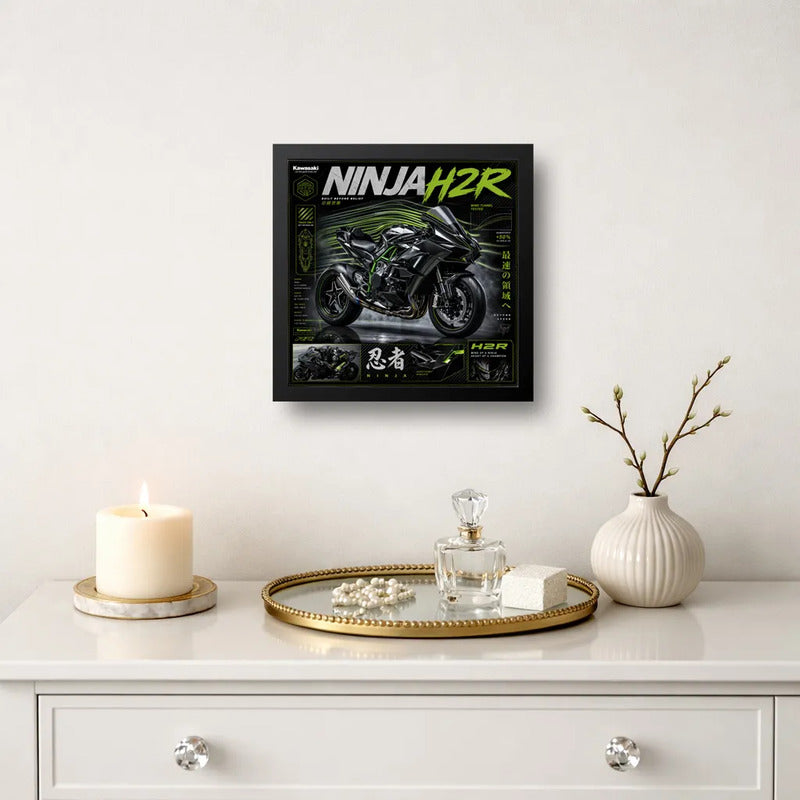 Cuadro Kawasaki Ninja Motocicleta Moto Gp Deportes Coleccion Marco Negro