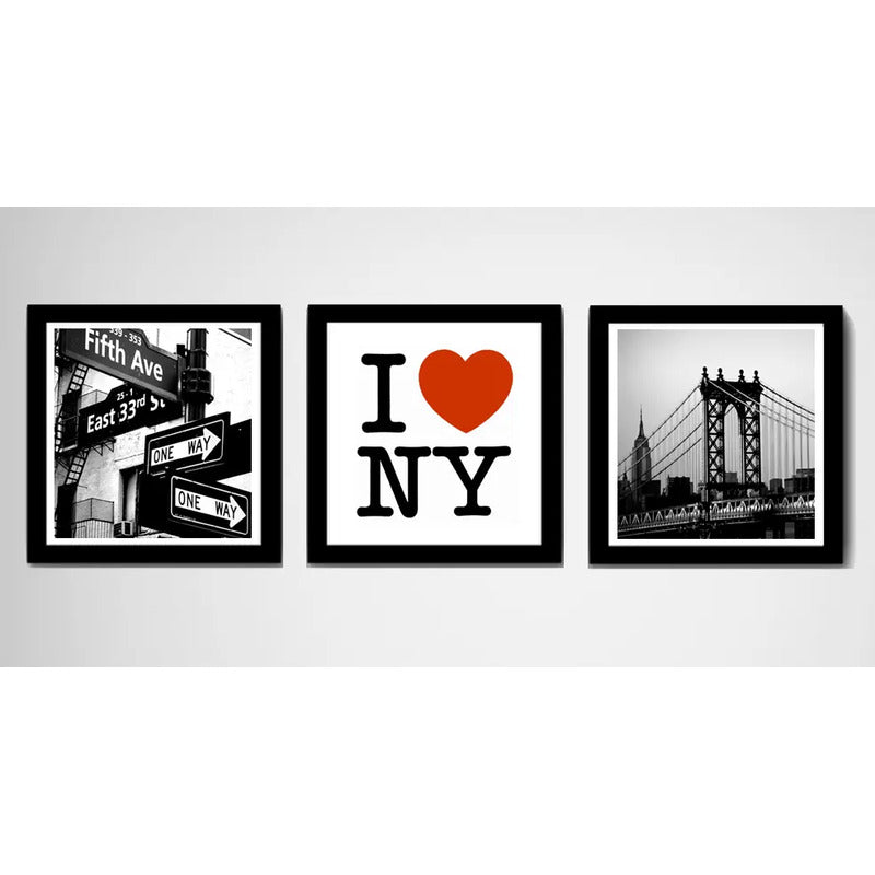 Set 3 Cuadros Love Ny Nueva York Blanco Y Negro Decoracion