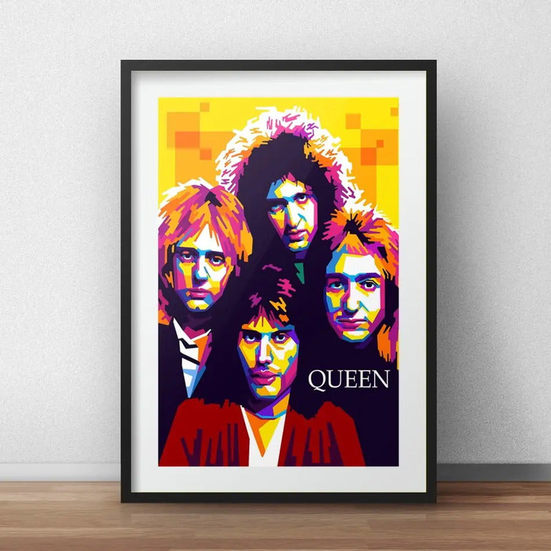 Cuadro Queen Freddie Mercury Rock B3 Decoracion Con Paspartú Marco Negro