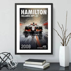 Cuadro Hamilton Mclaren Formula 1 Auto Carrera 2008 Arte Marco Negro