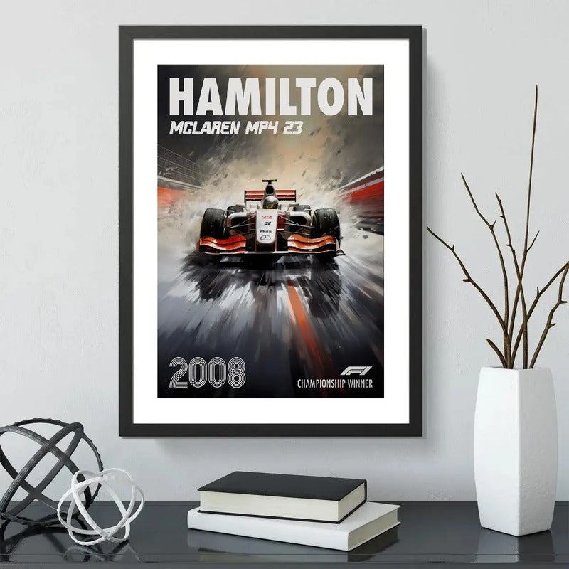 Cuadro Hamilton Mclaren Formula 1 Auto Carrera 2008 Arte Marco Negro