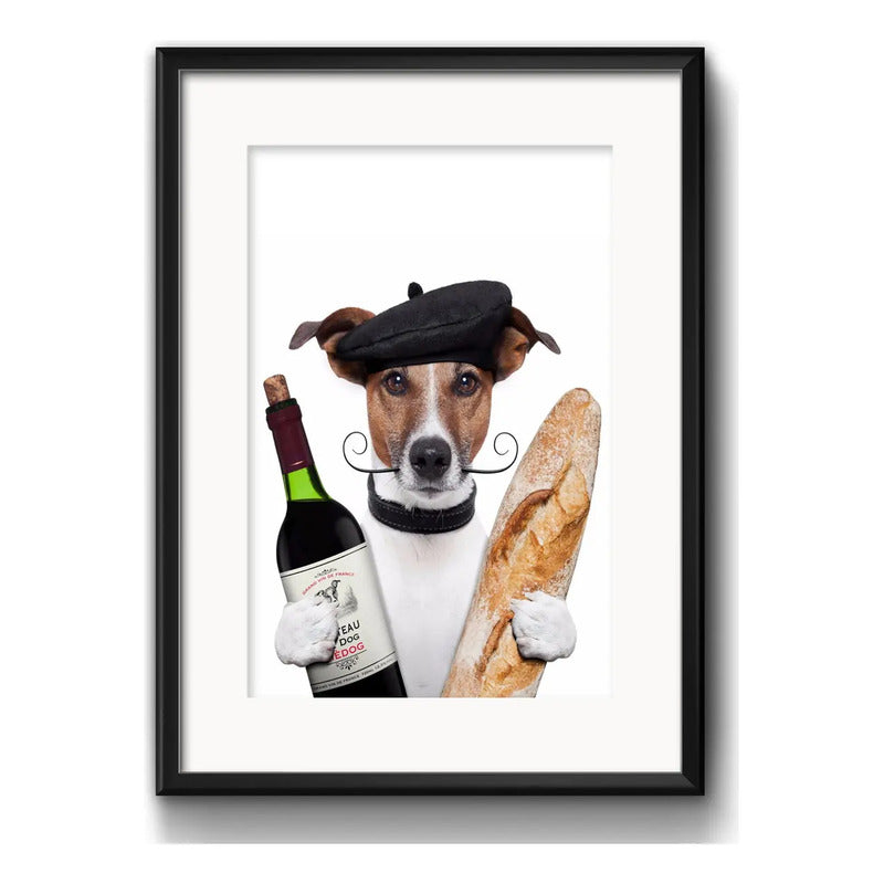 Cuadro Perro Chef Pan Vino Mascota Pet Cocina Con Paspartu