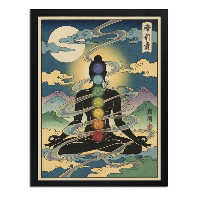 Cuadro 7 Chakras Meditación Yoga Zen Arte Japón Decoracion Marco Negro