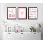 Set 3 Cuadros Rosa Pink Tendencia Lazos Fashion Coquette Marco Negro
