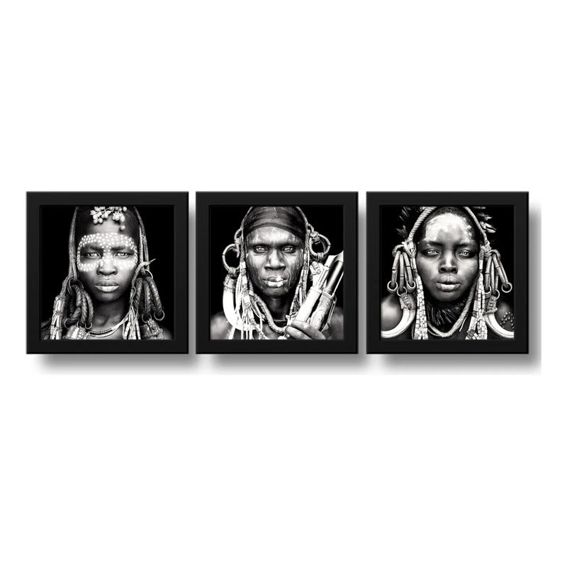 Set 2 Cuadros Africanos Blanco Y Negro Etnico Decoracion Br1