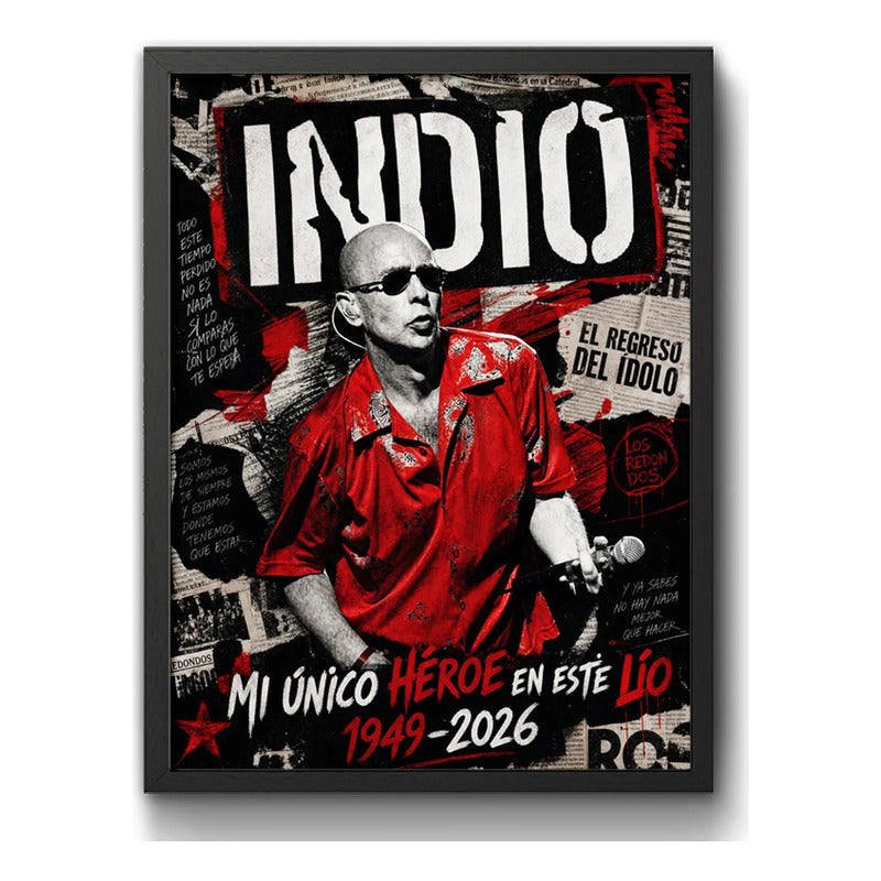Cuadro Indio Solari Eterno Los Redondos Homenaje Rock Brs5 Marco Negro