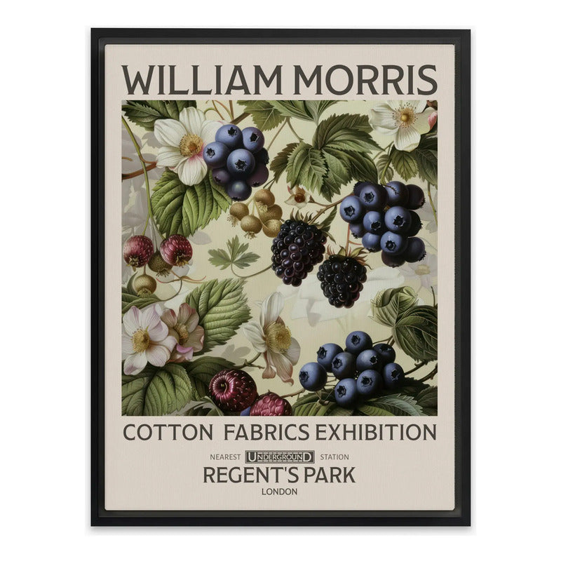 Cuadro Arándanos William Morris Botanico Flores Exposición Marco Negro