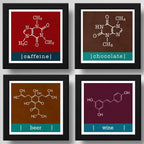 Set 4 Cuadros Formula Quimica Café Vino Chocolate Cerveza