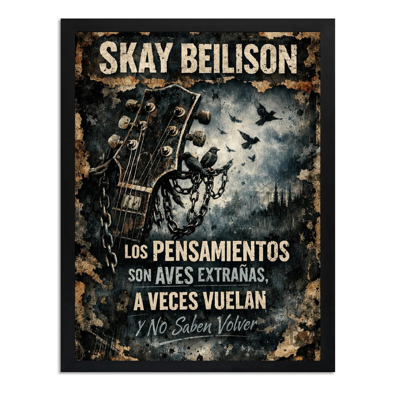 Cuadro Skay Beilison Aves Migratorias Letra Rock Redondos Marco Negro
