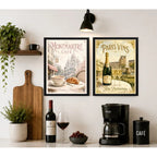 Set 2 Cuadros Café Champán Paris Retro Decora Cocina Living Marco Negro