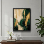Cuadro Dormitorio Living Boho Arte Abstracto Verde Dorado B1 Marco Negro