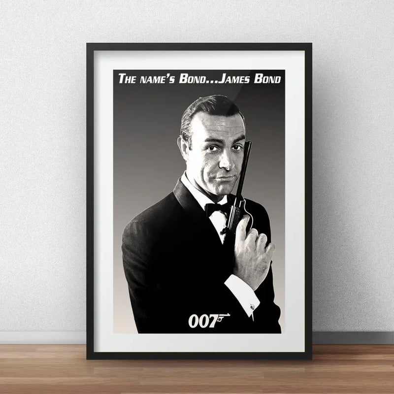 Cuadro James Bond 007 Pelicula Retro Blanco Y Negro Paspartú Marco Negro