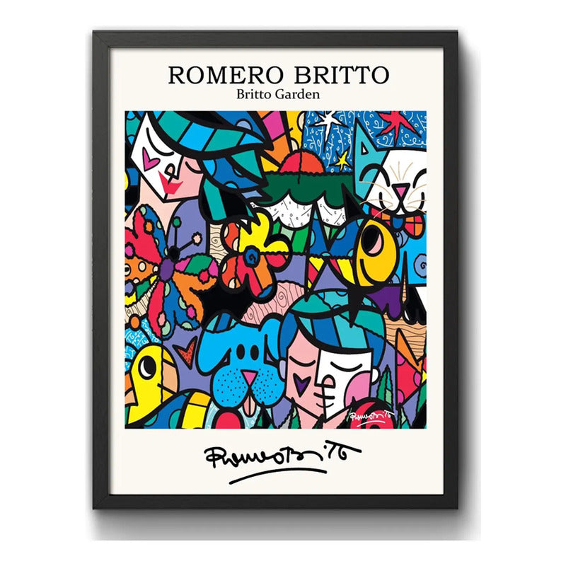 Cuadro Romero Britto Pop Art El Jardin Britto Garden Living Marco Negro