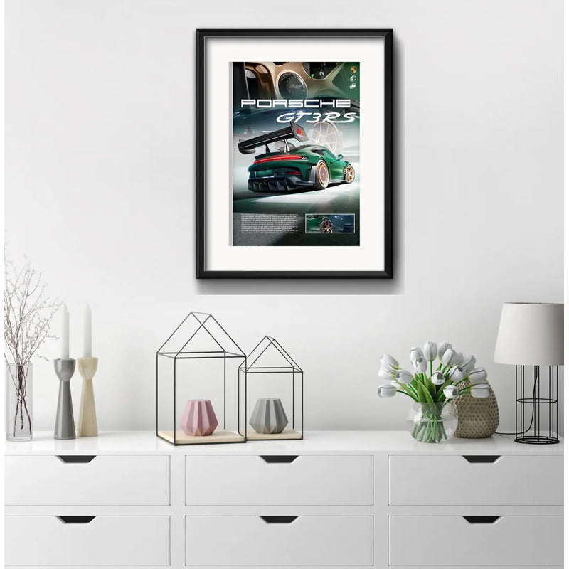 Cuadro Porsche Carrera 911 Gt3 Rs Auto 53x43cm Con Paspartú Marco Negro