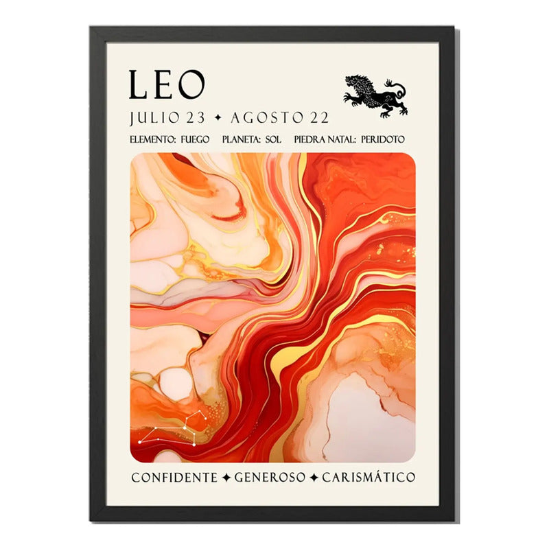 Cuadro Leo Signo Astrologia Horoscopo Piedra Peridoto Marco Negro