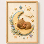 Cuadro Dormitorio Infantil Bebe Carpincho Luna Efecto 3d Marco Madera Oak Madera Clara