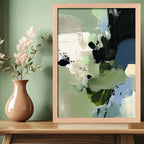 Cuadro Dormitorio Living Boho Abstracto Mossy Calm Verde Oak Marco Marrón Claro