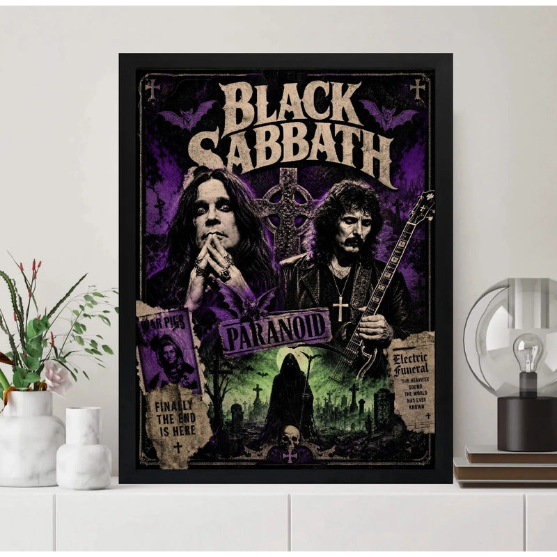 Cuadro Black Sabbath Paranoid Heavy Metal Rock Horror Retro Marco Negro