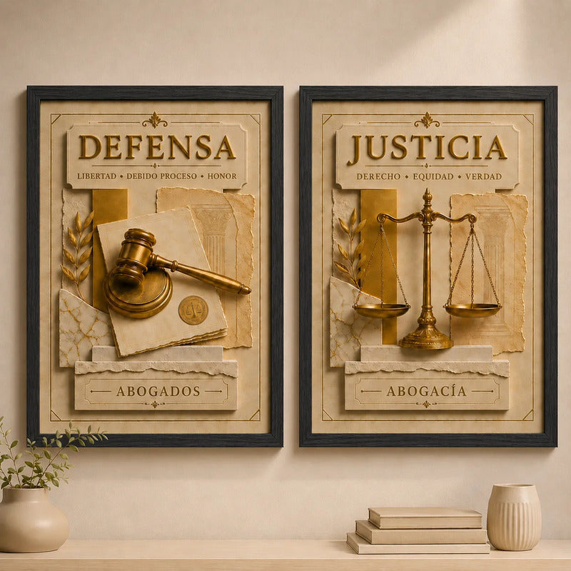 Set 2 Cuadros Temática Jurídica Abogado Justicia Efecto 3d Marco Negro