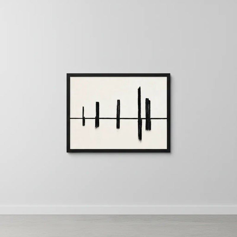 Cuadro Living Dormitorio Abstracto Minimalista Trazos Negros Marco Negro