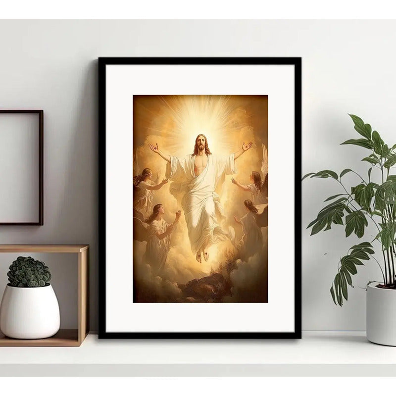 Cuadro Jesús Cristo Senor Pascua Decoracion Con Paspartú Marco Negro