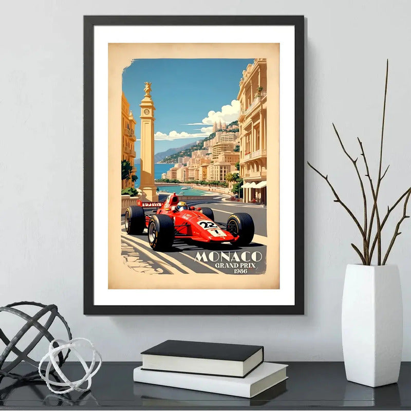 Cuadro Monaco Pista De Carrera Autodromo Formula 1 Vintage Monaco Gran Premio 1986 Con Marco Negro