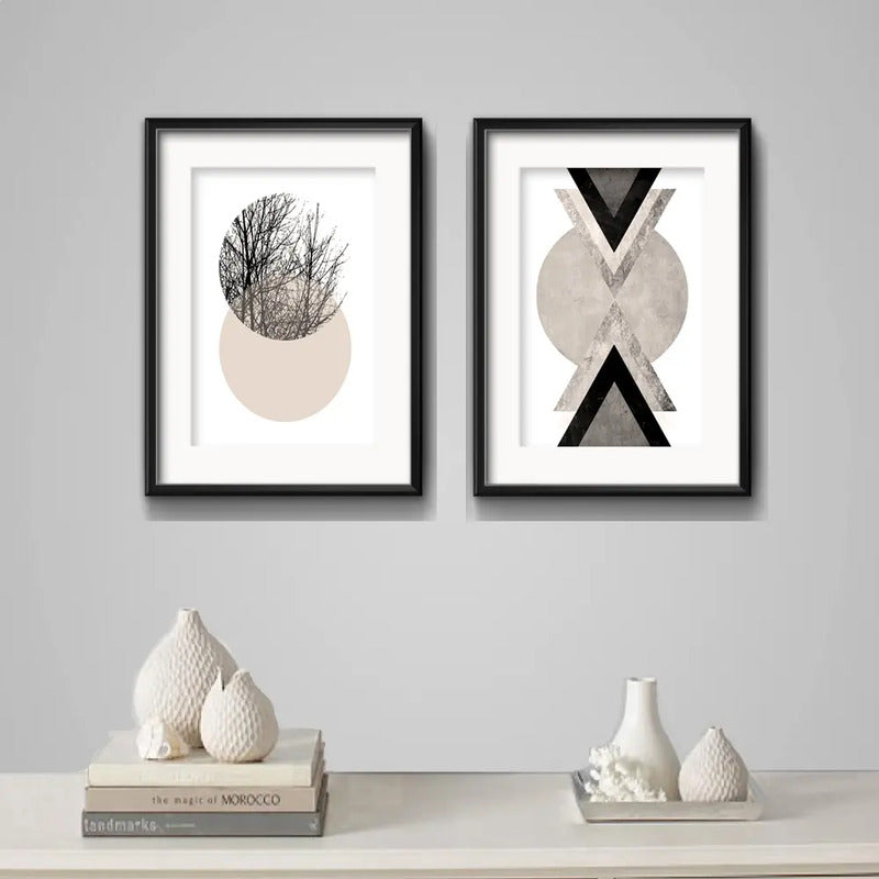 Set 2 Cuadro Geometrico Arbol Abstracto Escandinavo Paspartu