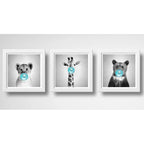 Set 3 Cuadros Leon Jirafa Oso Chicle Baby Animals Pop Art Marco Blanco