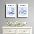 Set 2 Cuadros Dormitorio Living Matisse Tonos Azul Indigo Marco Blanco