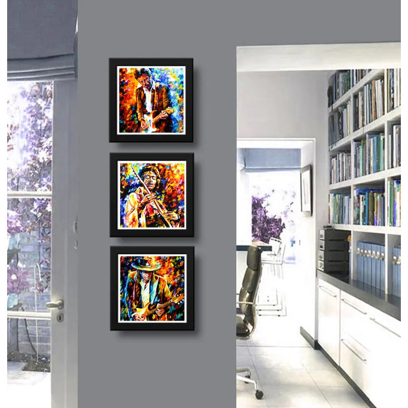 Set 3 Cuadros Eric Clapton Jimi Hendrix Ray Vaughan Pop Art