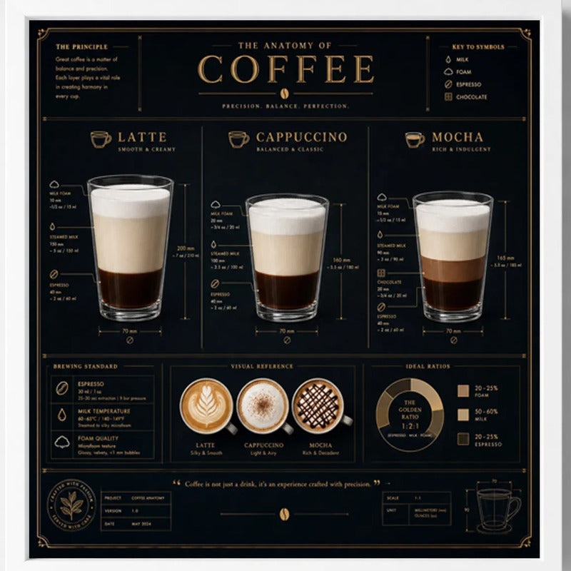 Cuadro Living Comedor Cocina Café Anatomy Of Coffee 33x33cm Marco Blanco