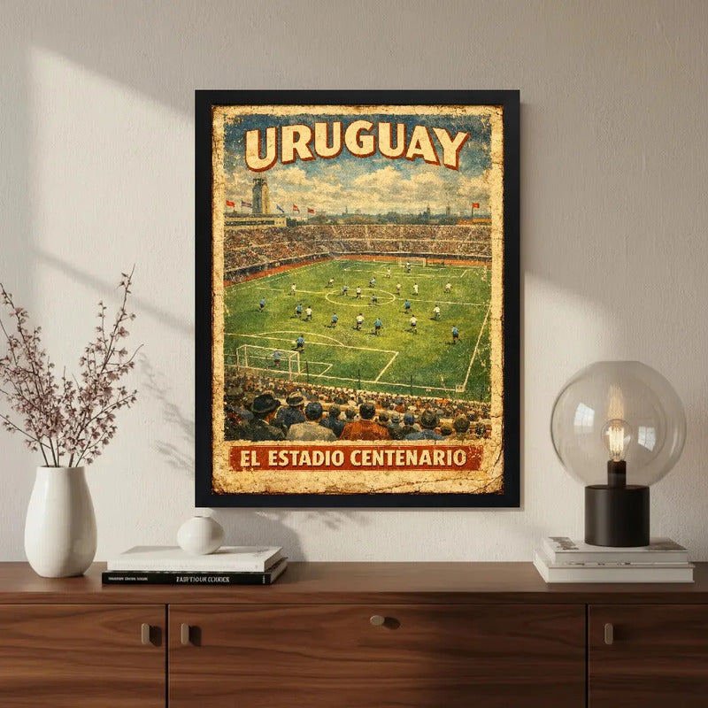 Cuadro Estadio Centenario Futbol Montevideo Uruguay Retro Marco Negro