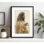 Cuadro Jesús Cristo Senor Y El Cordero De Dios Con Paspartú Marco Negro
