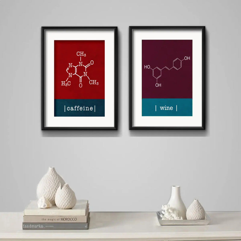 Set 2 Cuadros Formula Quimica Vino Café Cocina Con Paspartu