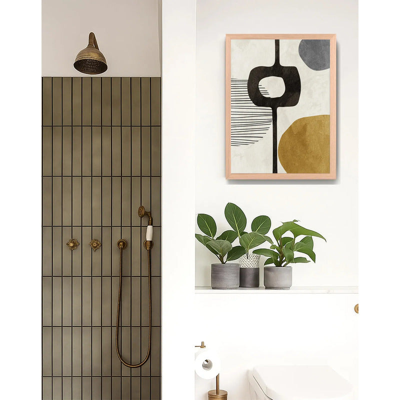 Cuadro Dormitorio Living Boho Abstracto Tonos Terrosos Oak Marco Marrón Claro