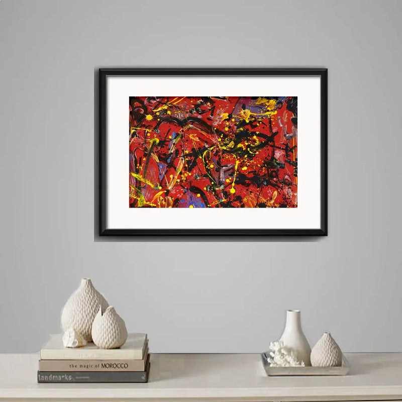 Cuadro Jackson Pollock Red Comp Rojo Abstracto Con Paspartú Marco Negro