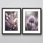 Set 2 Cuadros Flores Lavanda Cola Liebre Purple Con Paspartú Marco Negro