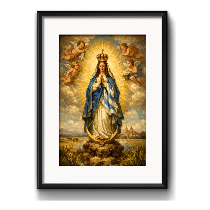 Cuadro Inmaculada Concepción Virgen Maria Jesús Con Paspartú Marco Negro